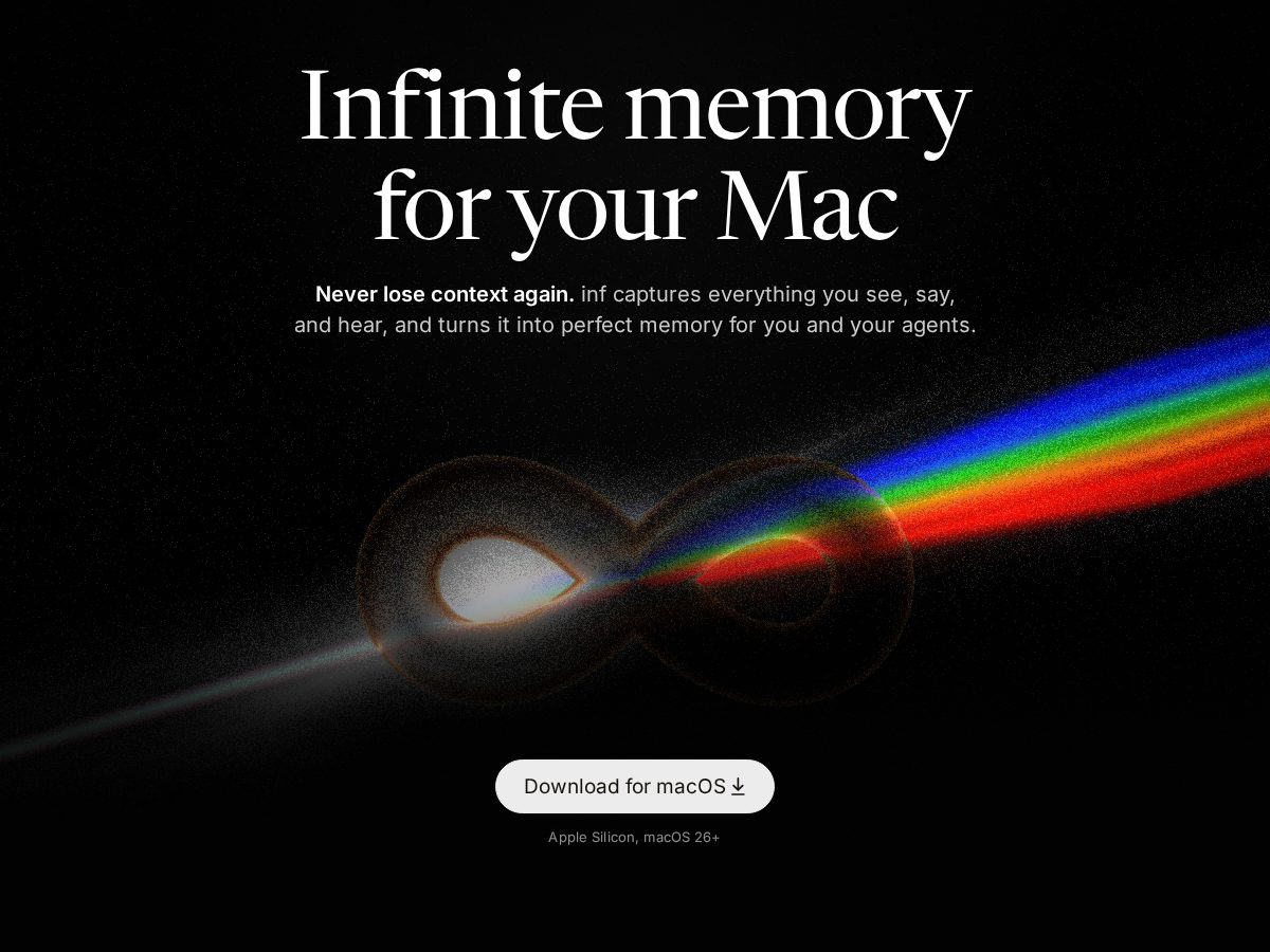Landing-page snapshot of infinitememory.xyz
