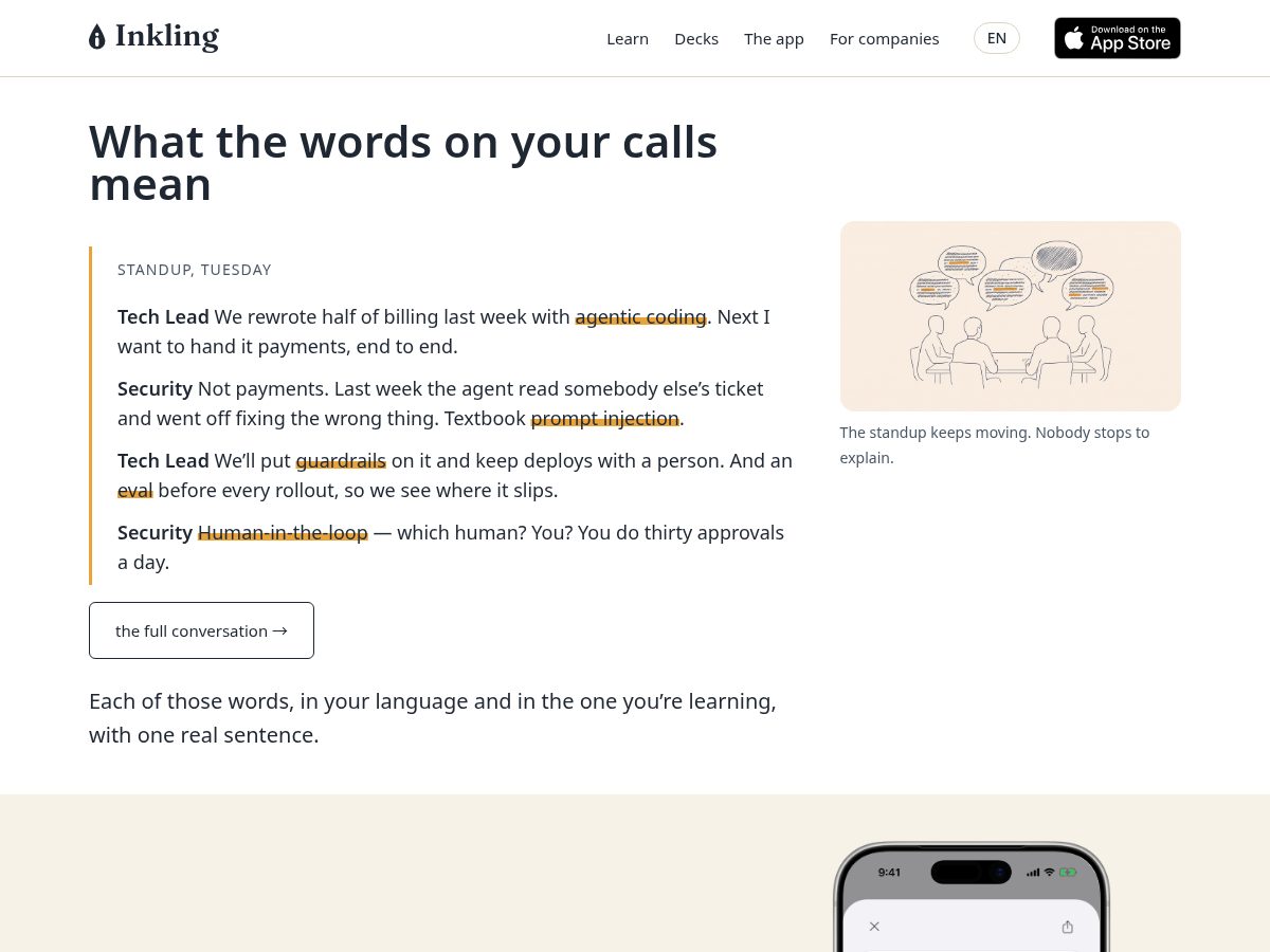 Landing-page snapshot of inklingcards.app