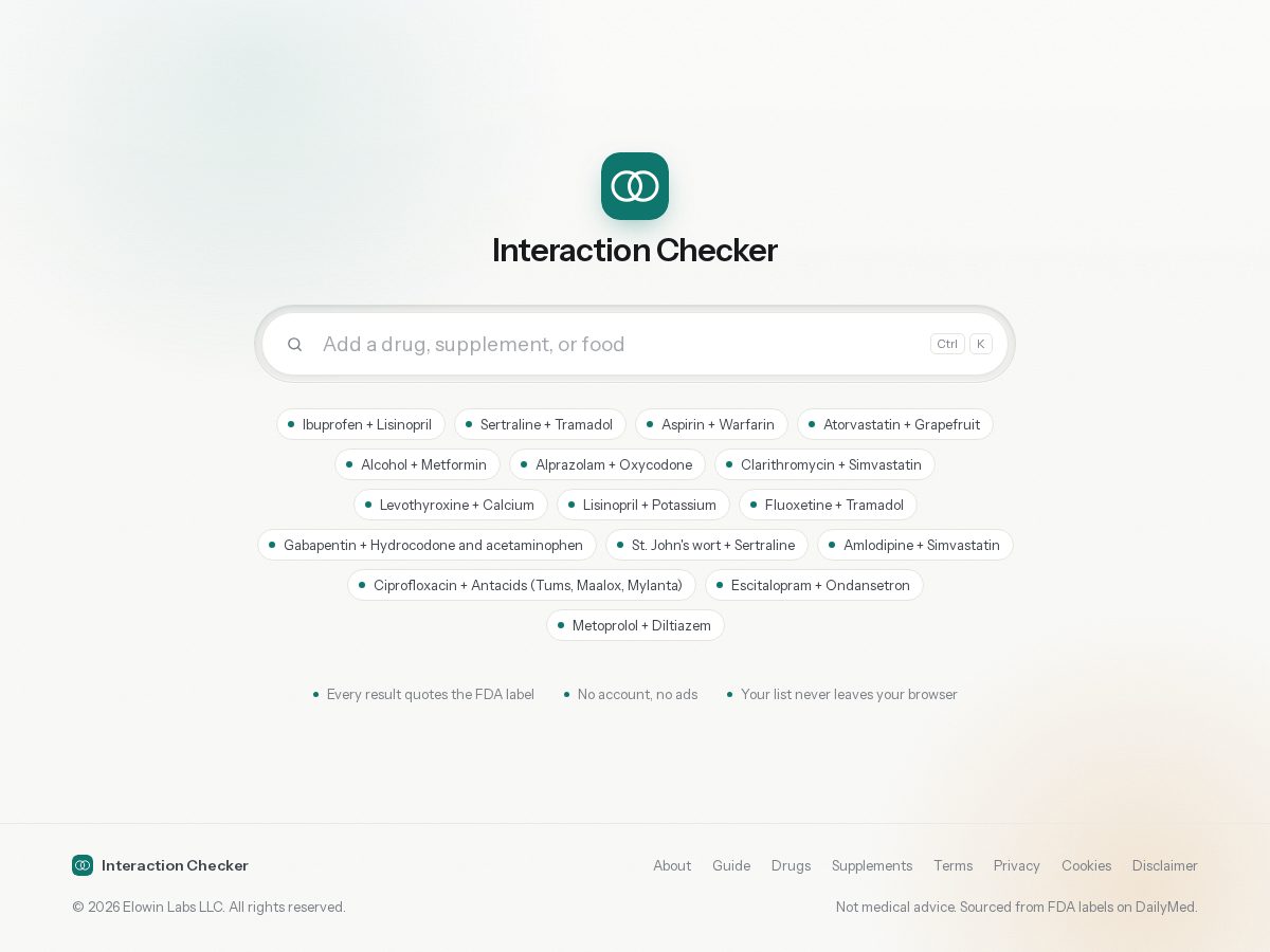 Landing-page snapshot of interaction-checker.com