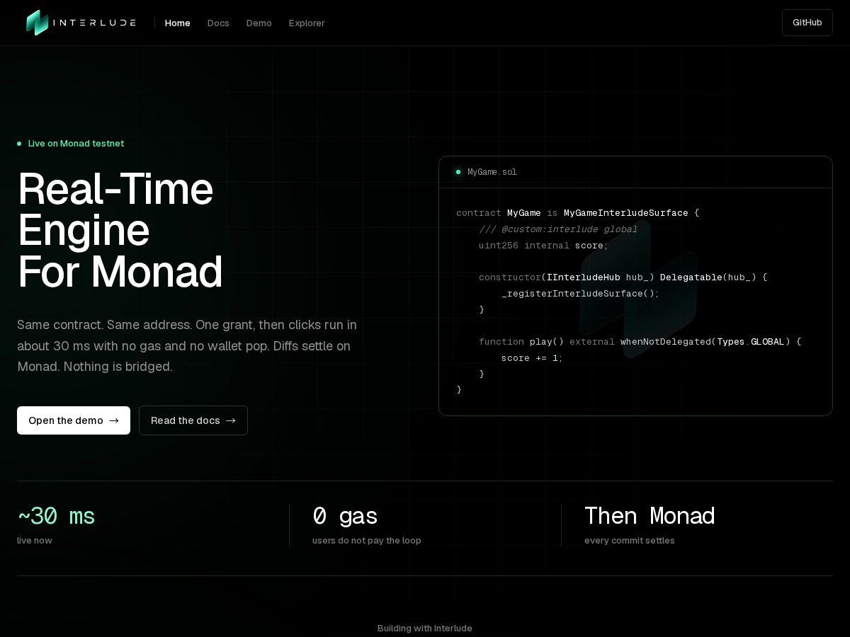 Landing-page snapshot of interludelayer.xyz