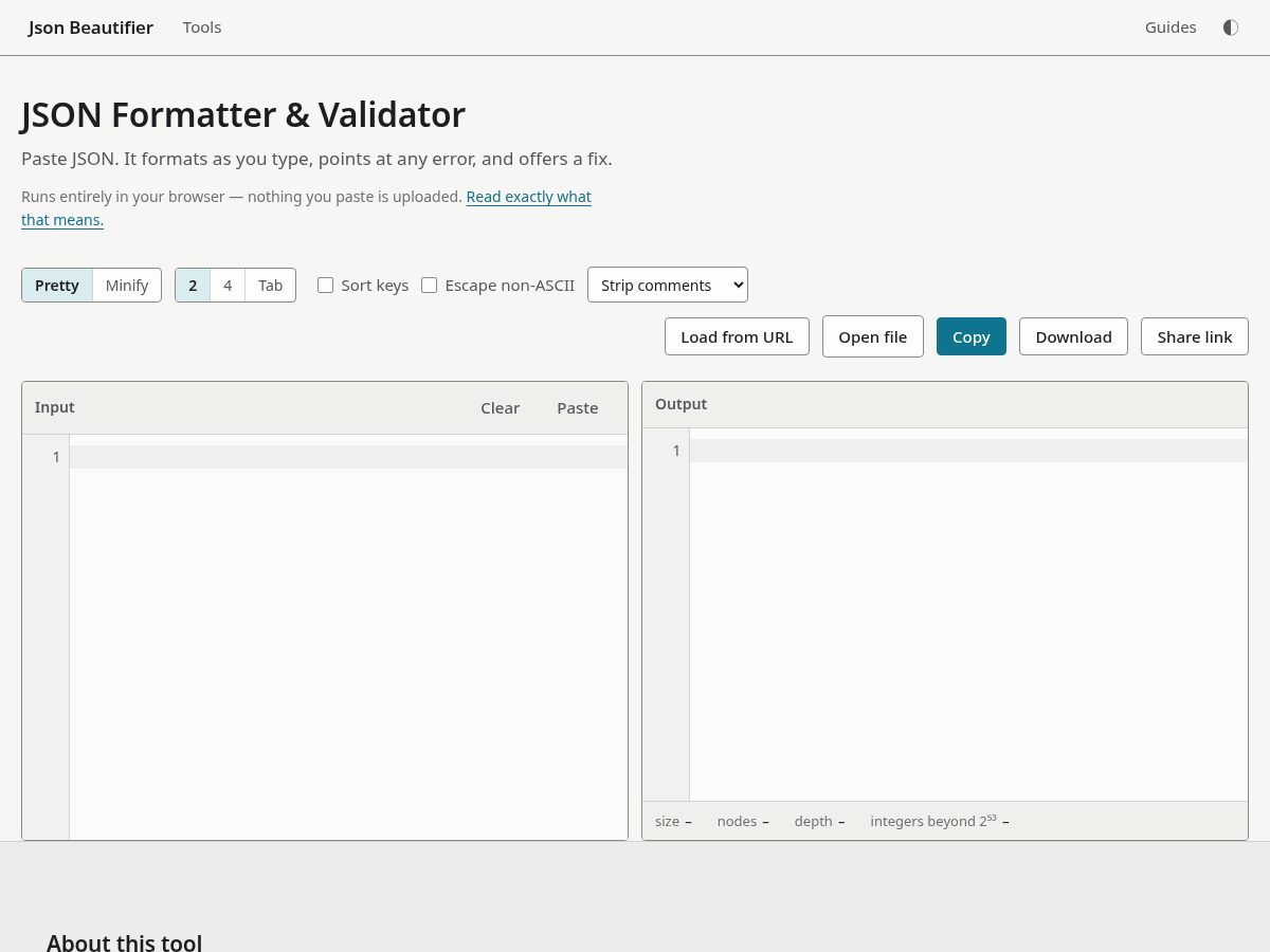 Landing-page snapshot of jsonbeautifier.pro