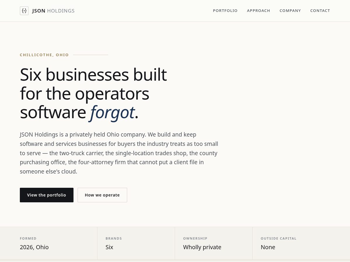 Landing-page snapshot of jsonholdings.com