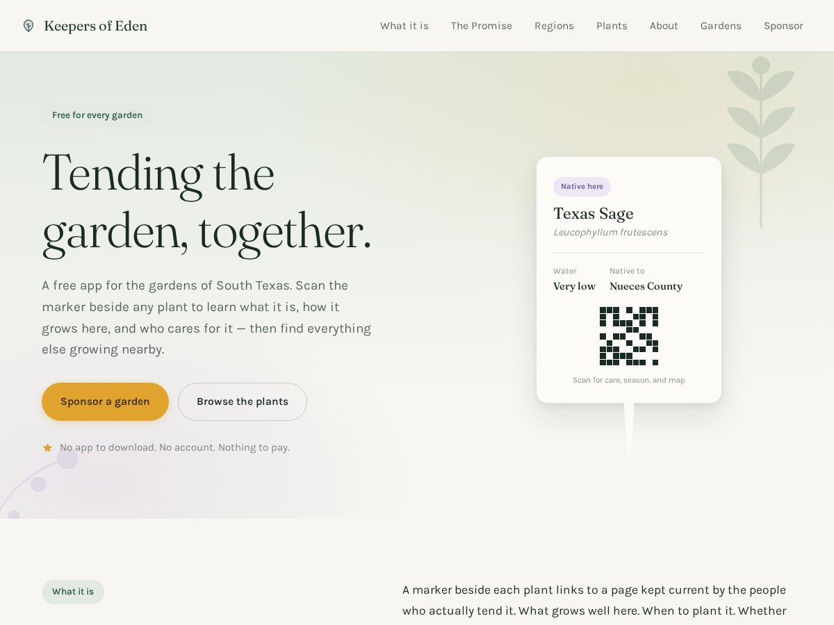 Landing-page snapshot of keepersofeden.com