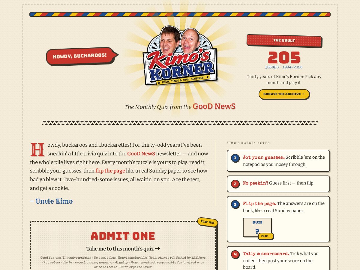 Landing-page snapshot of kimoskorner.com