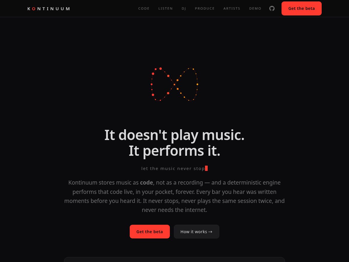 Landing-page snapshot of kontinuum.audio