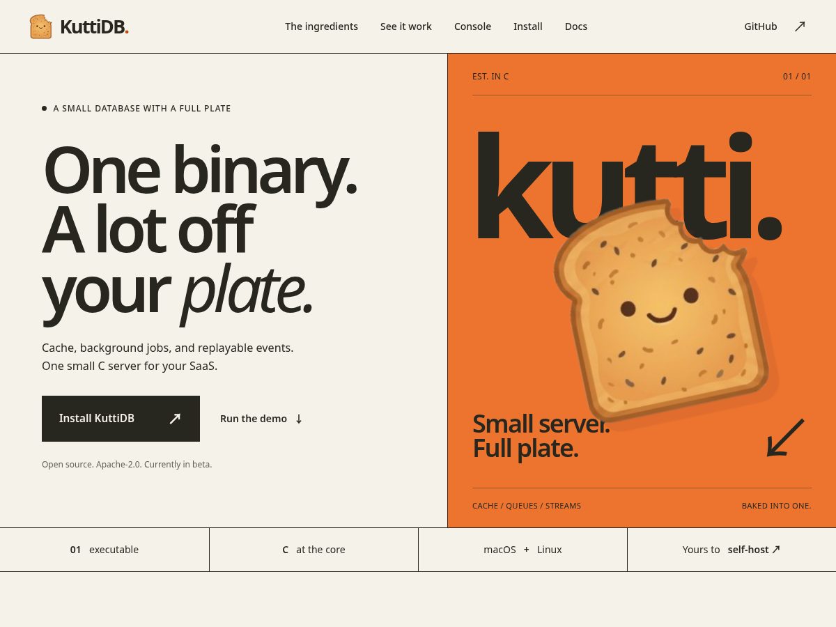 Landing-page snapshot of kuttidb.com