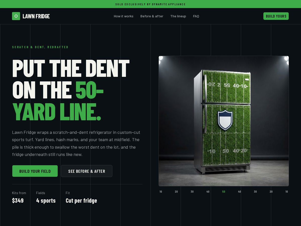 Landing-page snapshot of lawnfridge.com