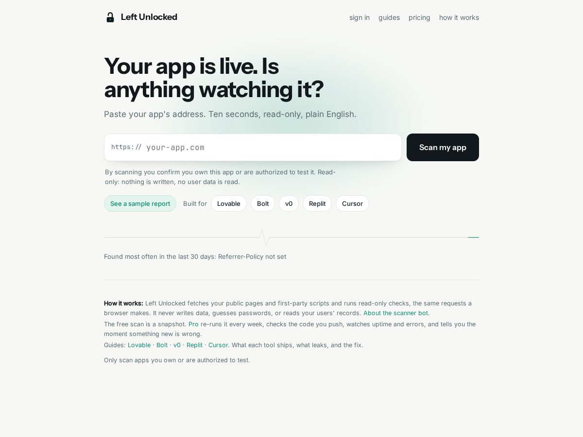 Landing-page snapshot of leftunlocked.com