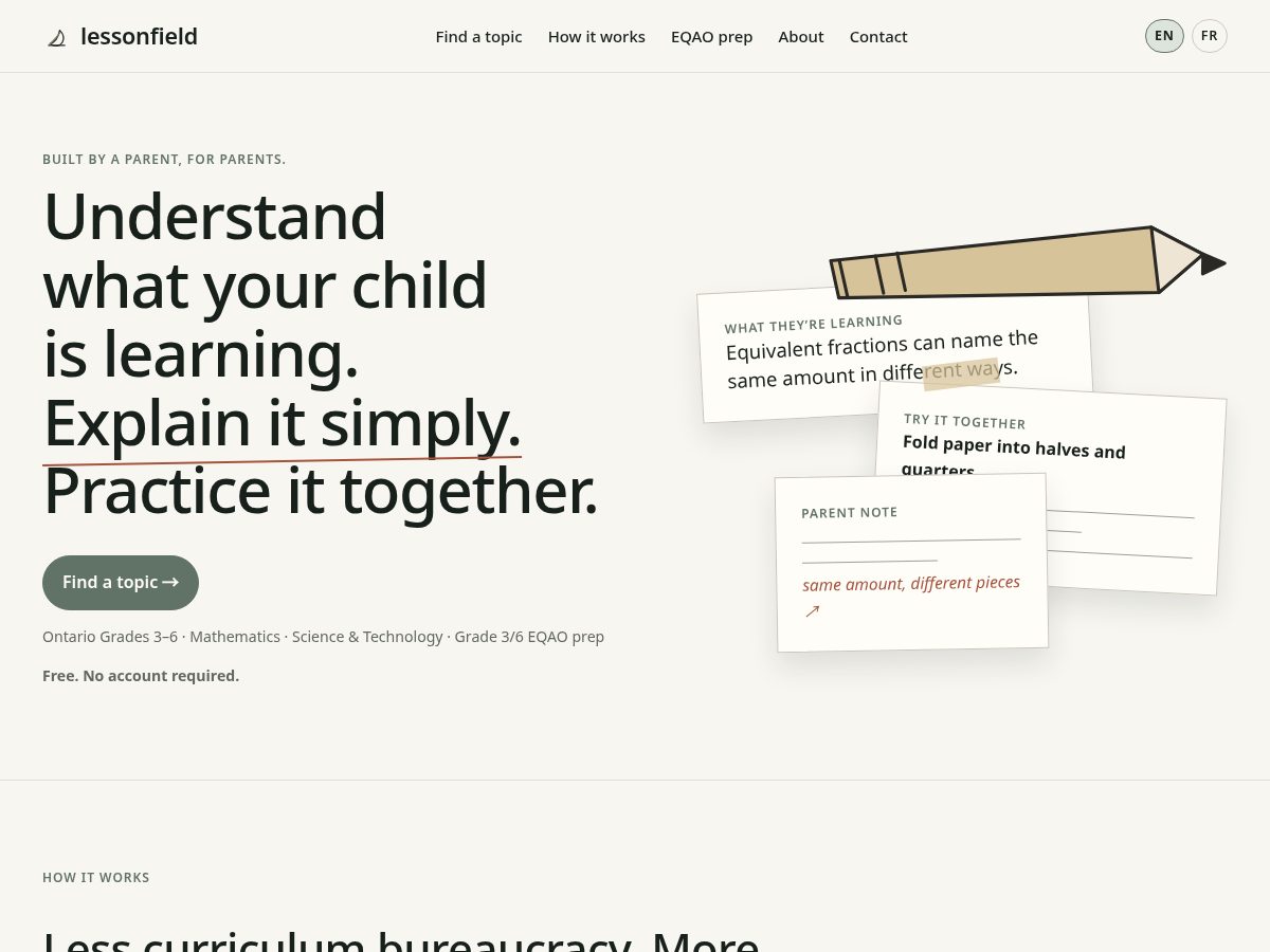 Landing-page snapshot of lessonfield.com