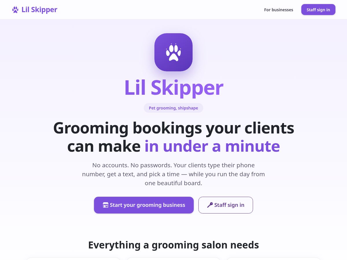 Landing-page snapshot of lilskipper.com