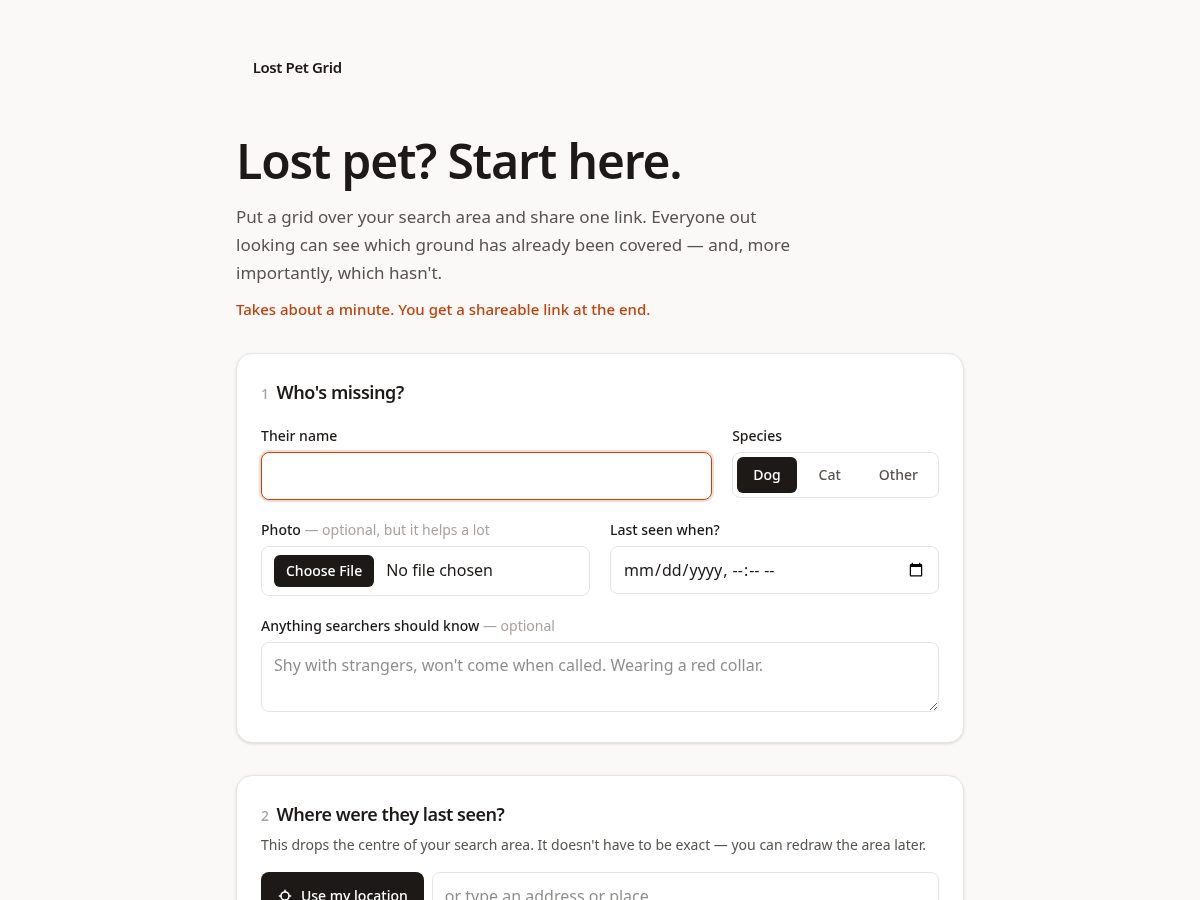 Landing-page snapshot of lostpetgrid.com