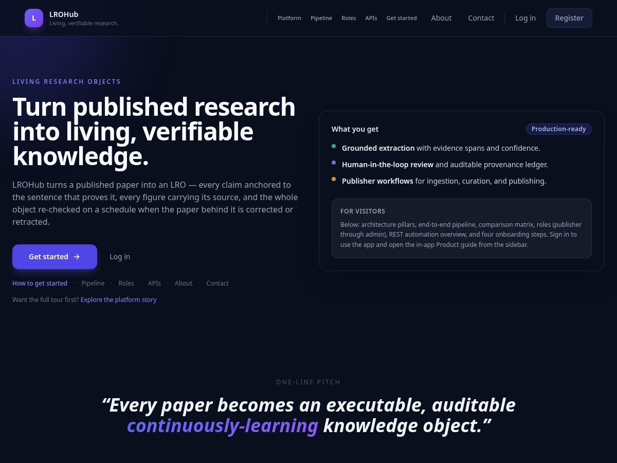 Landing-page snapshot of lrohub.com