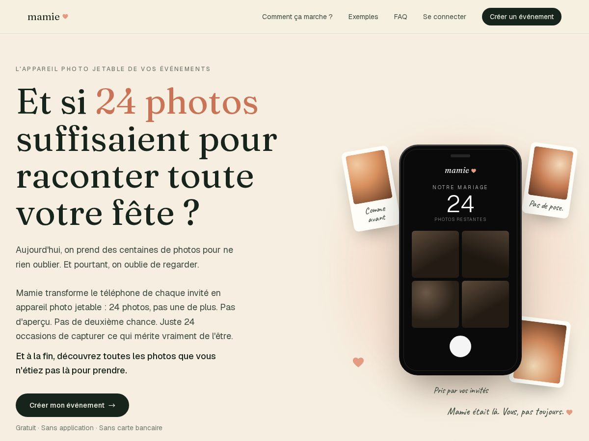Landing-page snapshot of mamie.app