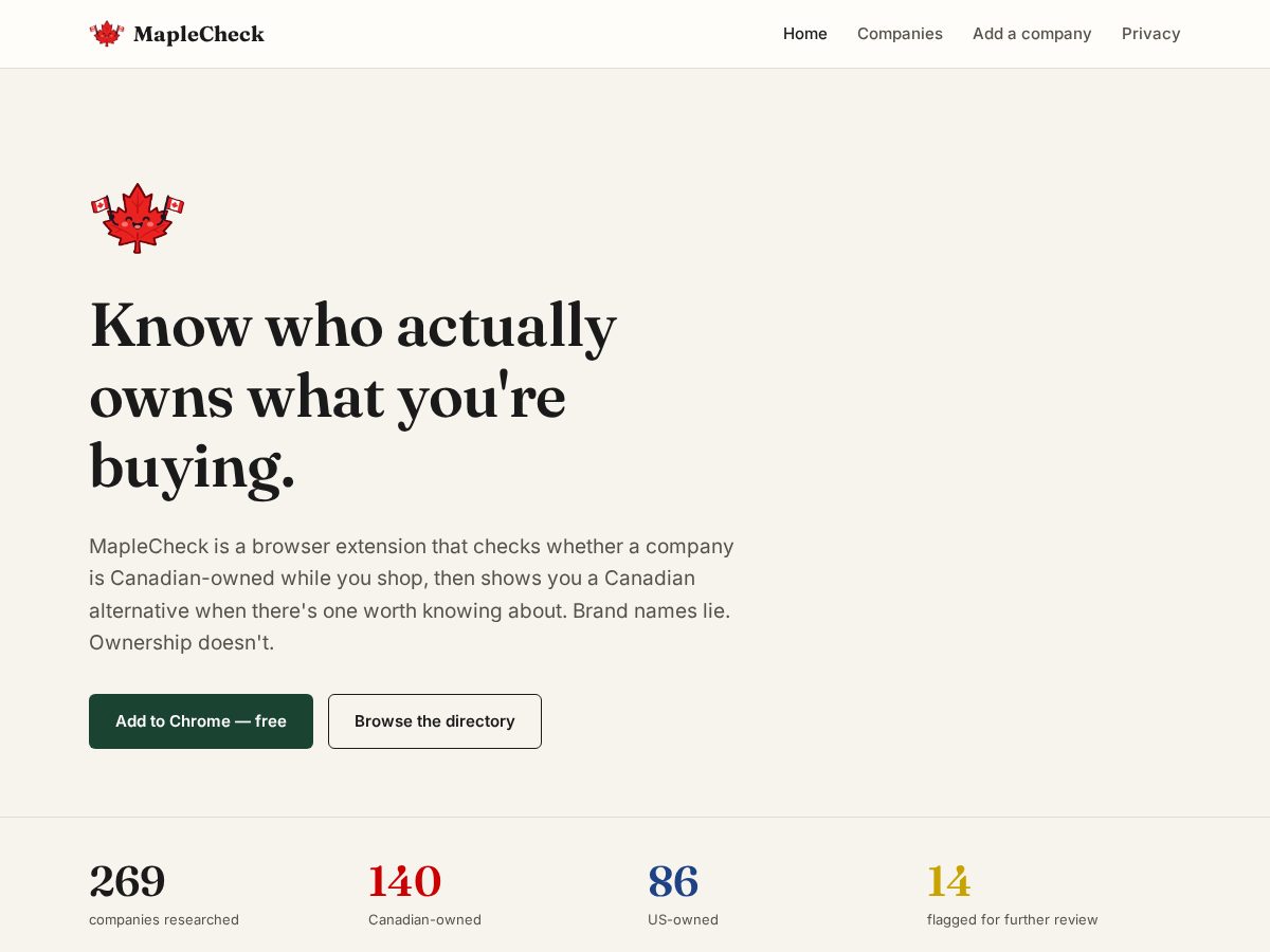 Landing-page snapshot of maplecheck.store