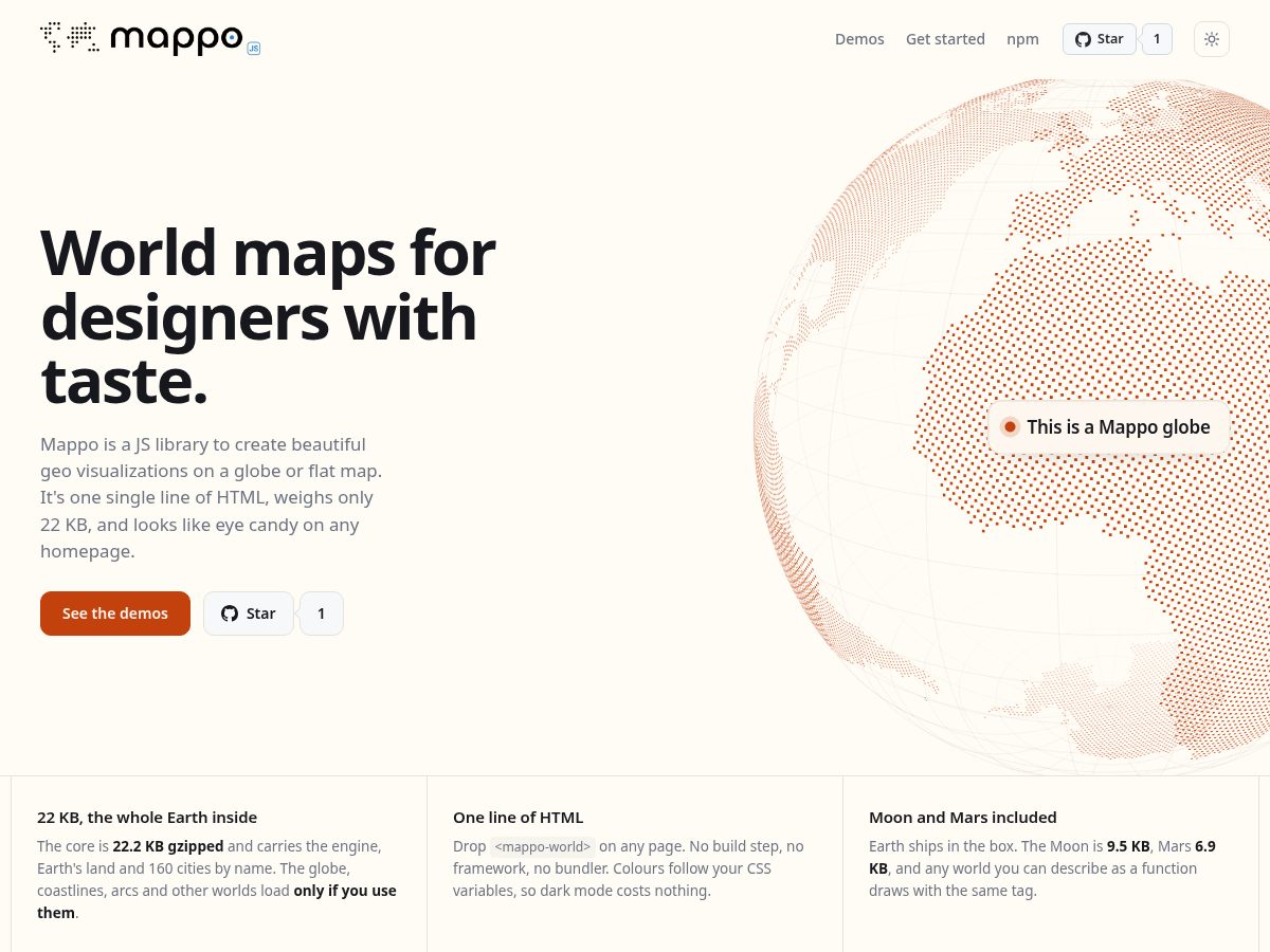 Landing-page snapshot of mappojs.com