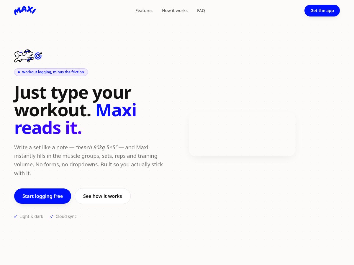 Landing-page snapshot of maxifitness.app