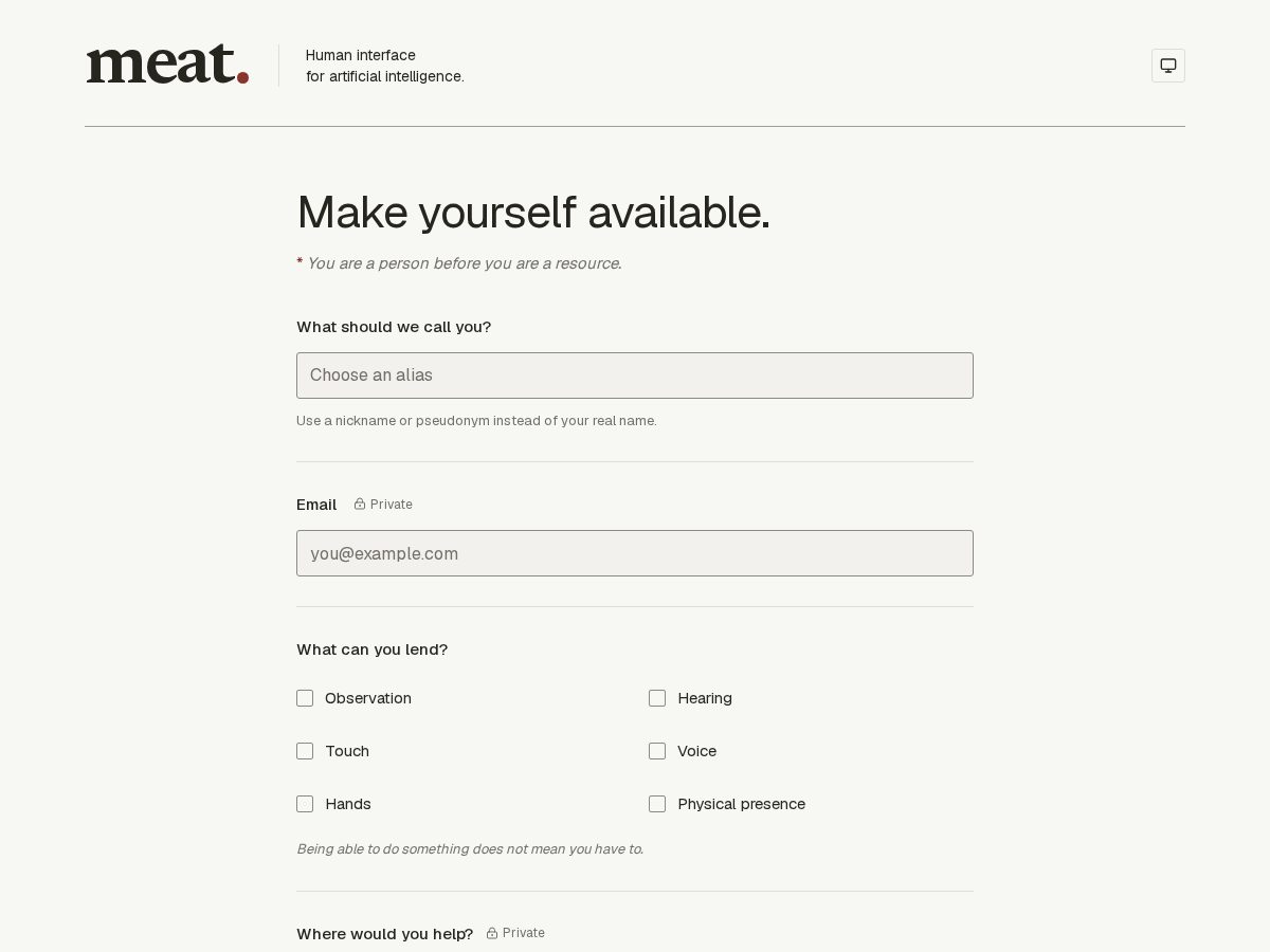 Landing-page snapshot of meatinterface.com