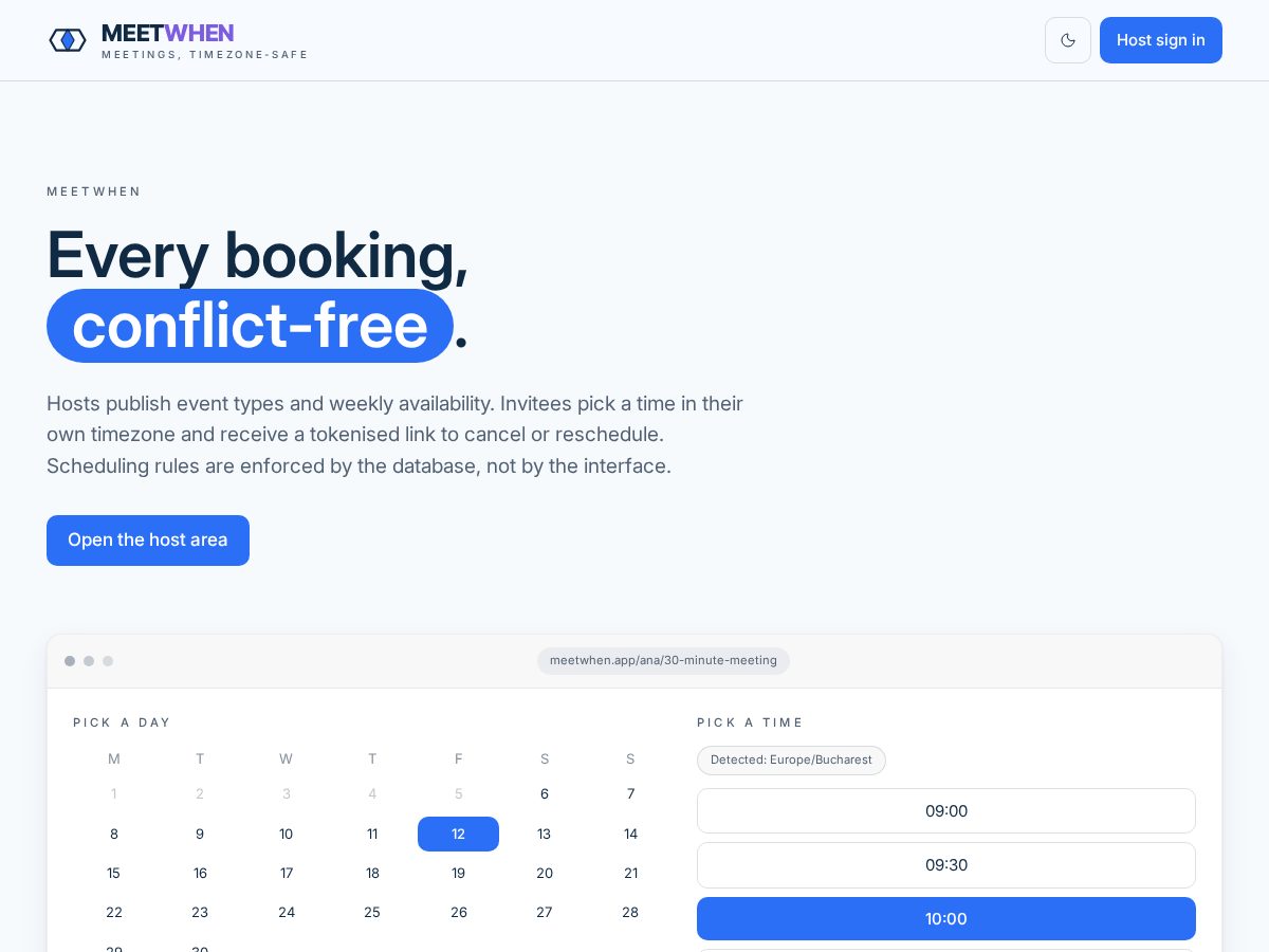 Landing-page snapshot of meetwhen.app