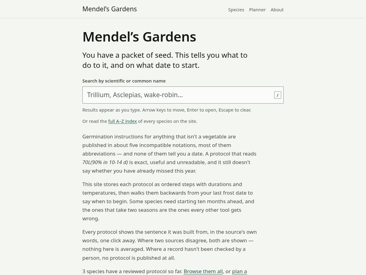 Landing-page snapshot of mendelsgardens.com