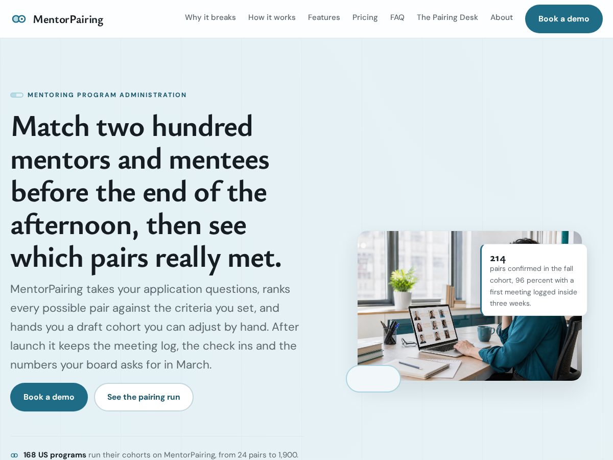 Landing-page snapshot of mentorpairingapp.com