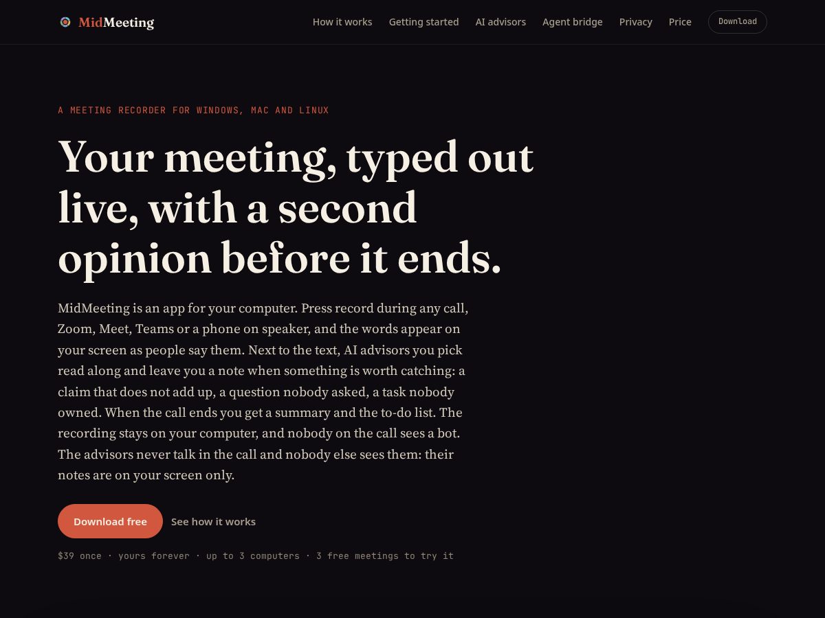 Landing-page snapshot of midmeeting.com