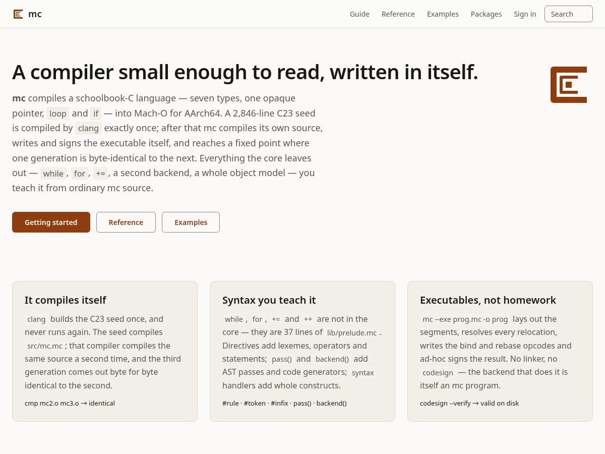 Landing-page snapshot of minicompiler.dev
