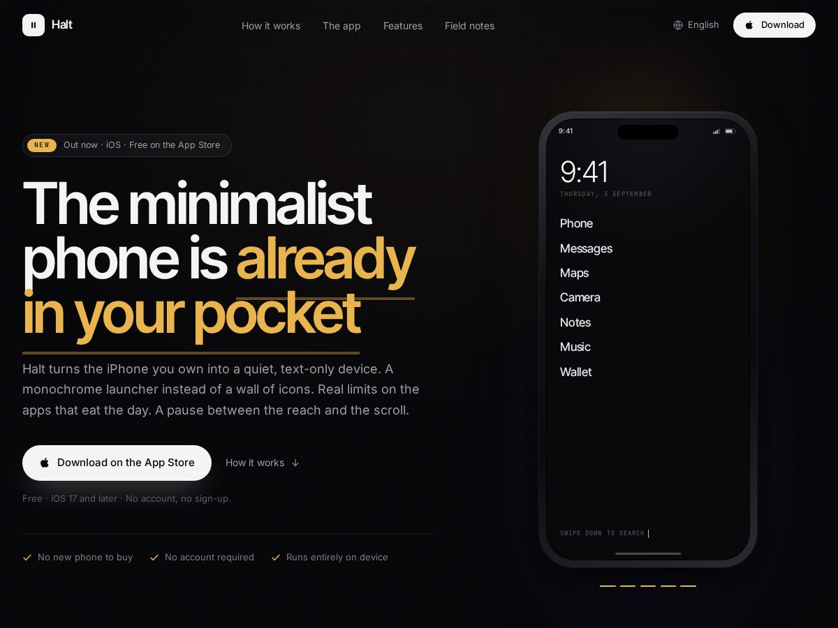 Landing-page snapshot of minimalistphone.app