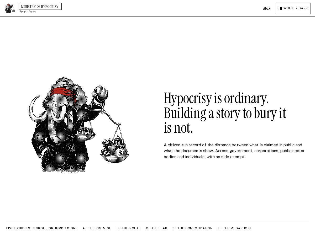 Landing-page snapshot of ministryofhypocrisy.com