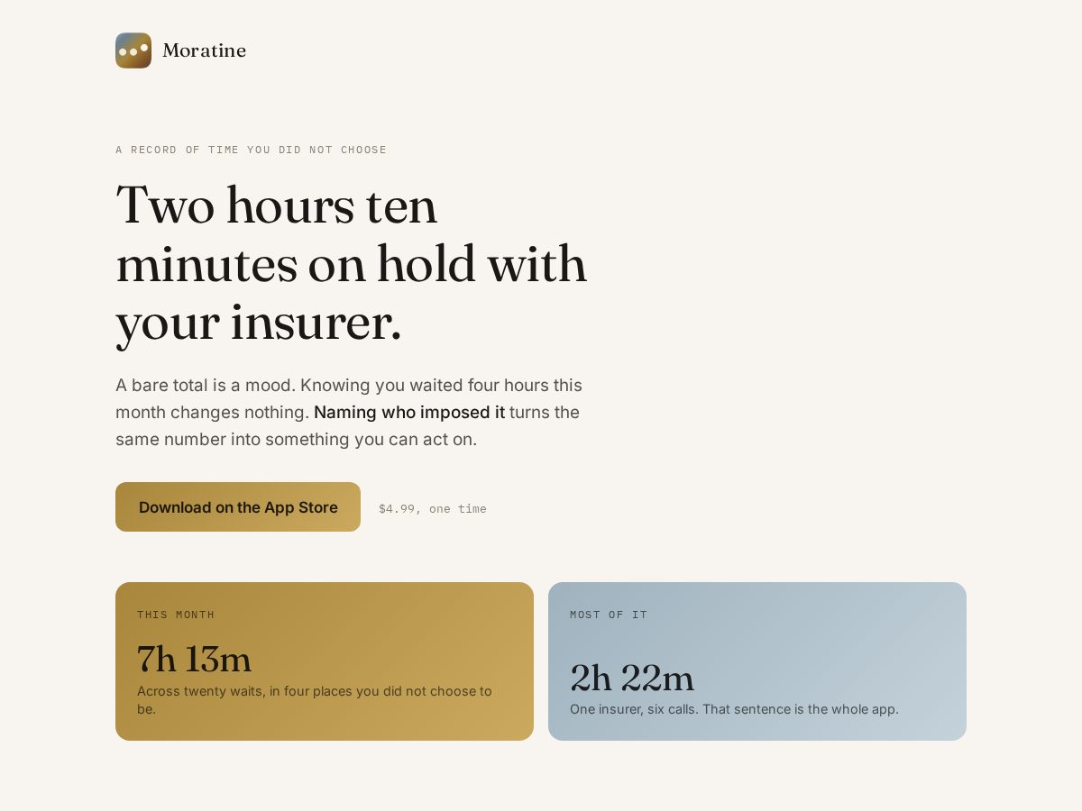 Landing-page snapshot of moratine.app
