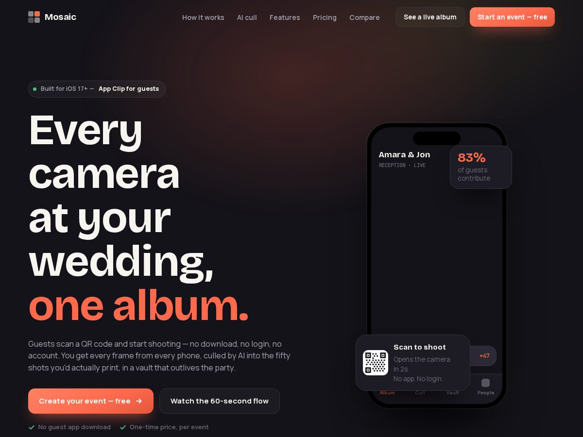 Landing-page snapshot of mosaiccam.com