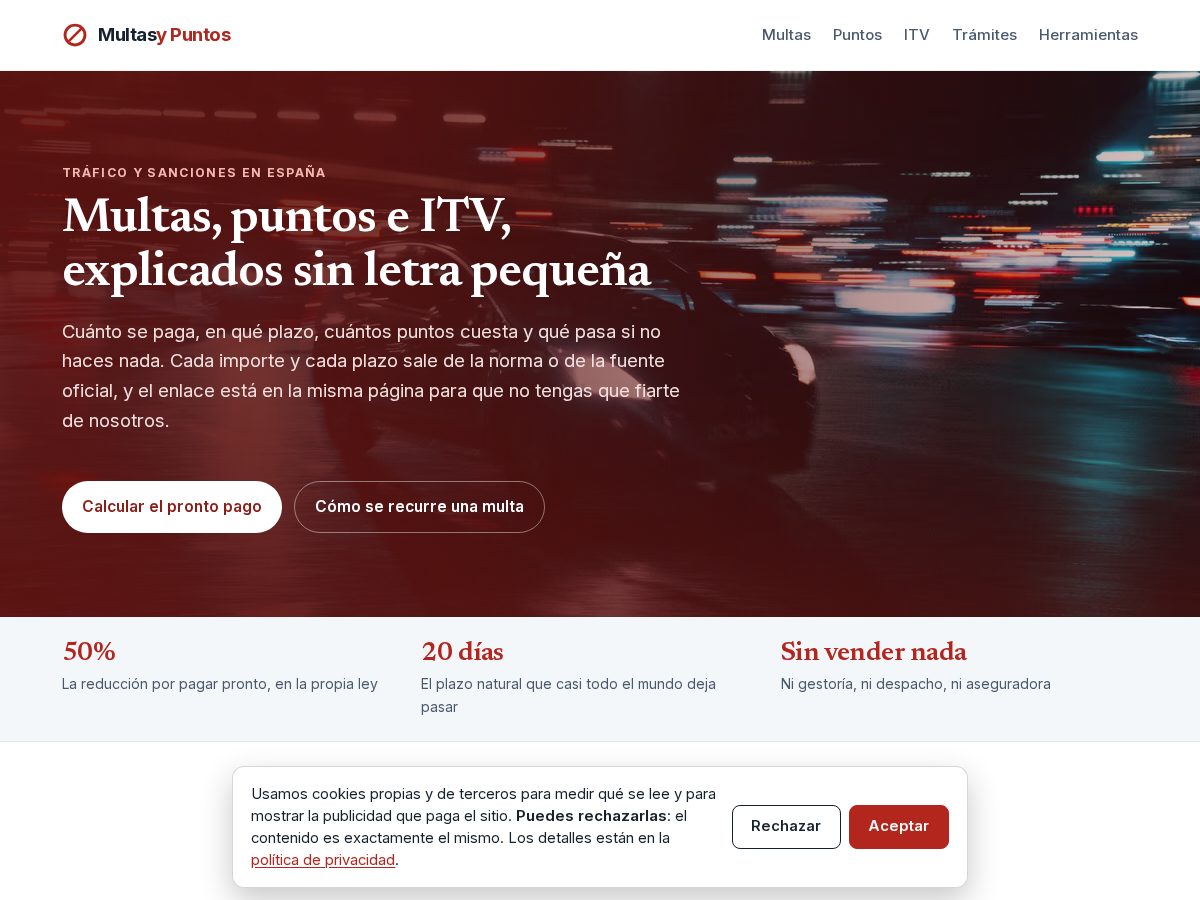 Landing-page snapshot of multasypuntos.com