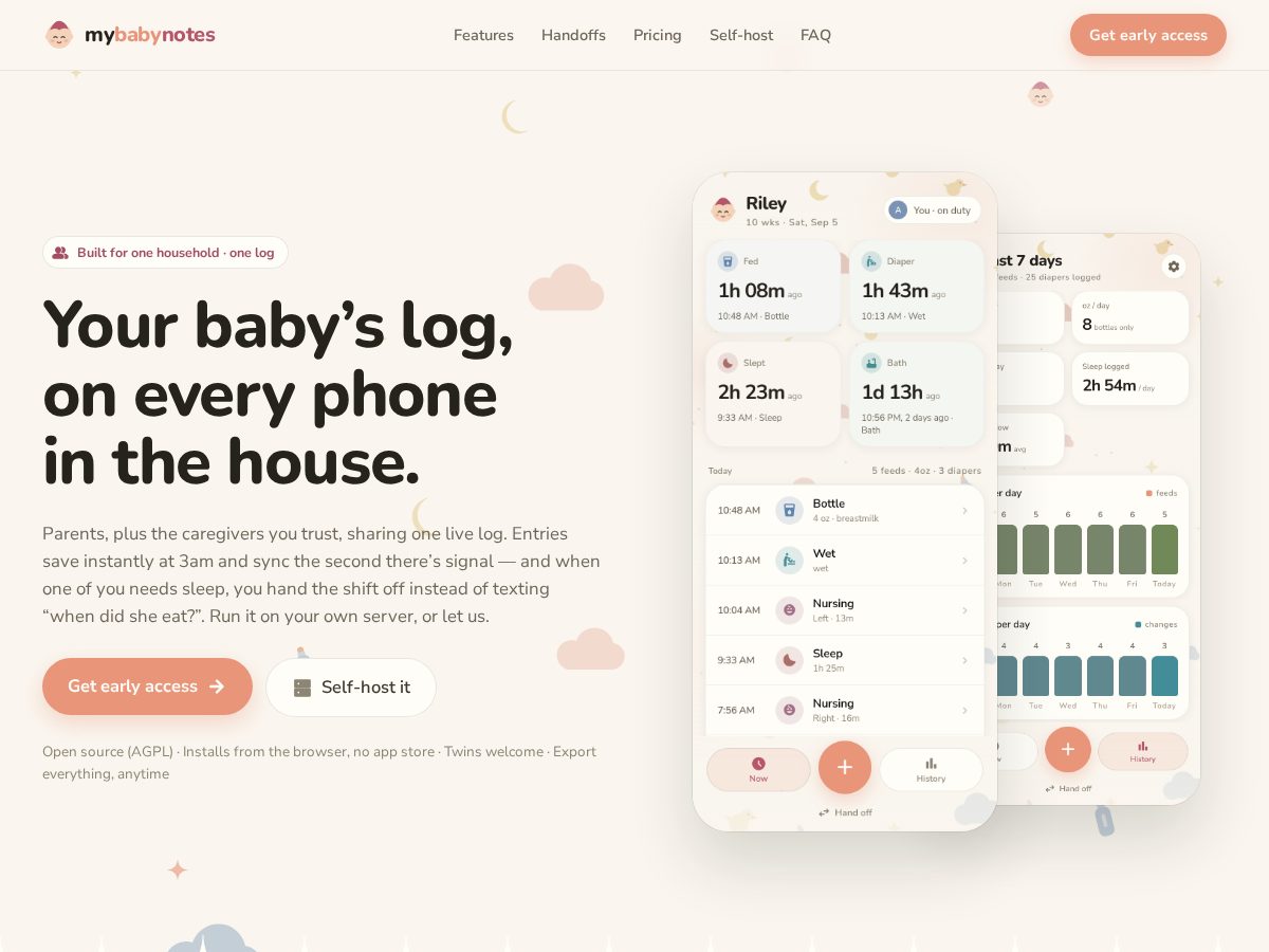 Landing-page snapshot of mybabynotes.app