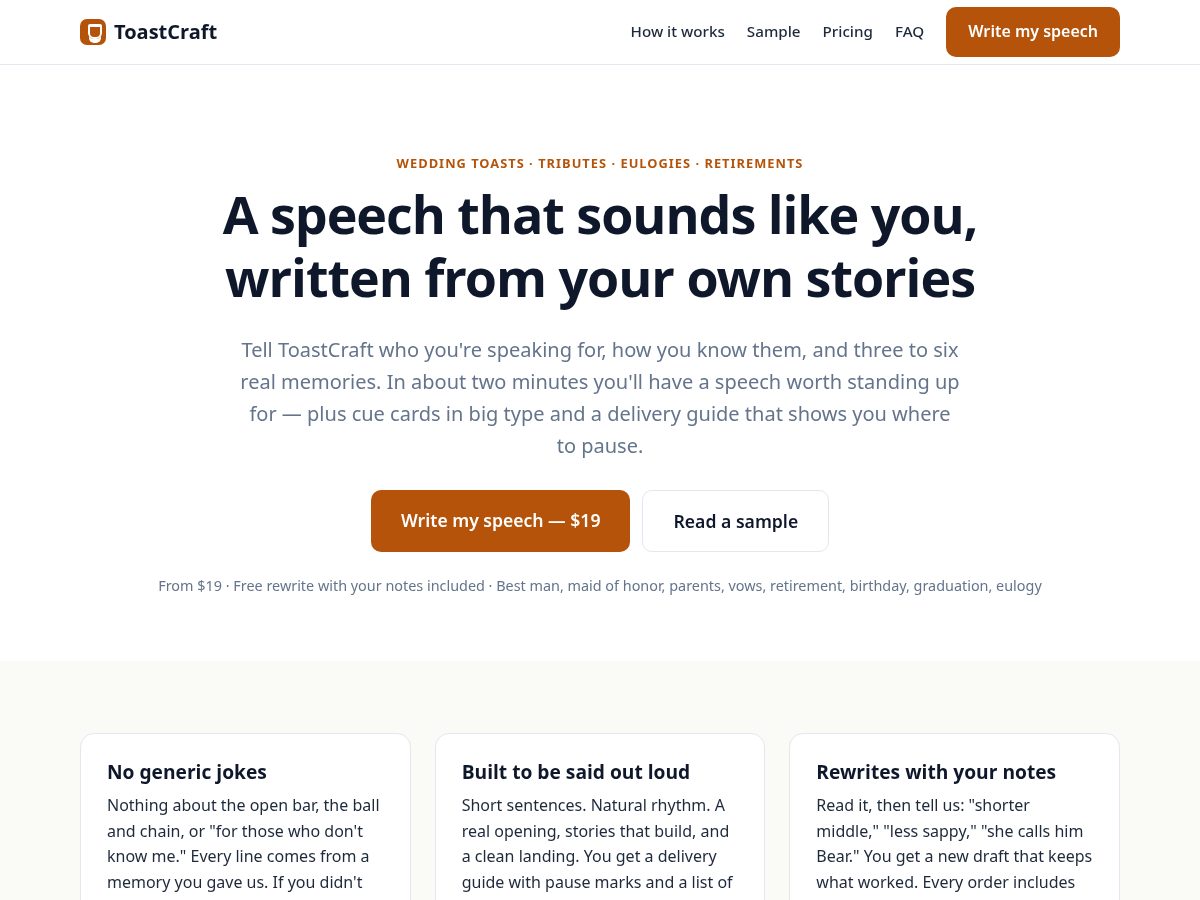 Landing-page snapshot of mytoastcraft.com