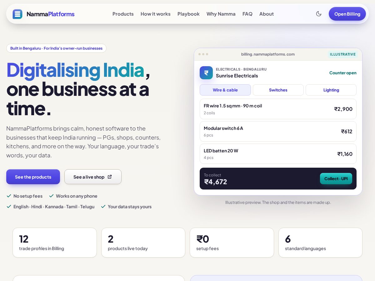 Landing-page snapshot of nammaplatforms.com