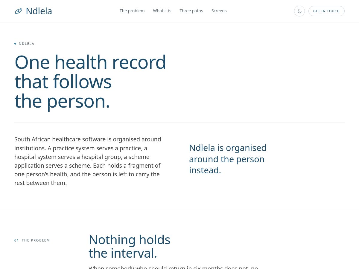 Landing-page snapshot of ndlelahealth.com