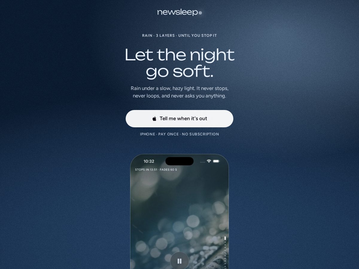 Landing-page snapshot of newsleep.app