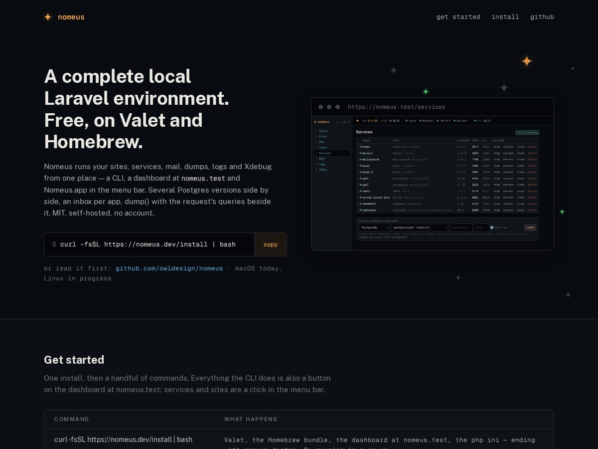 Landing-page snapshot of nomeus.dev