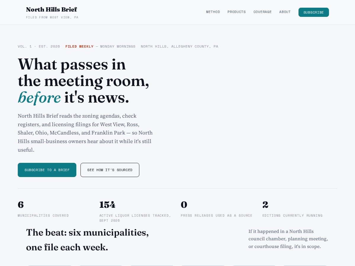 Landing-page snapshot of northhillsbrief.com
