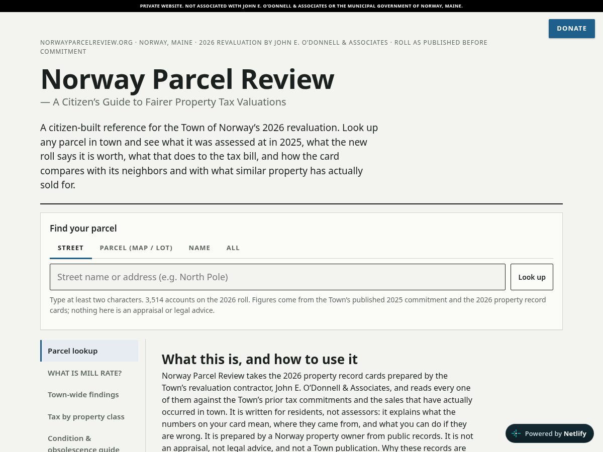 Landing-page snapshot of norwayparcelreview.org