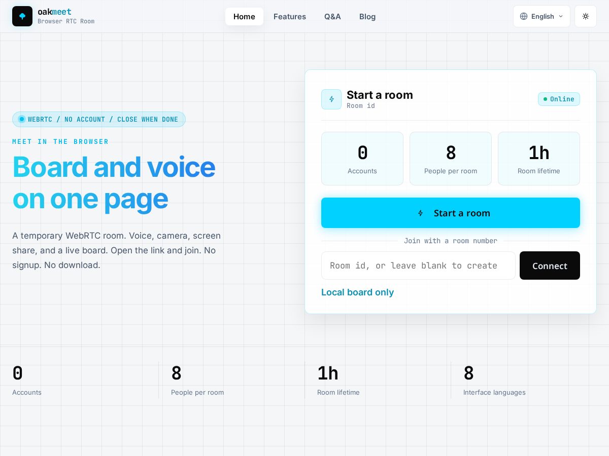 Landing-page snapshot of oakmeet.com