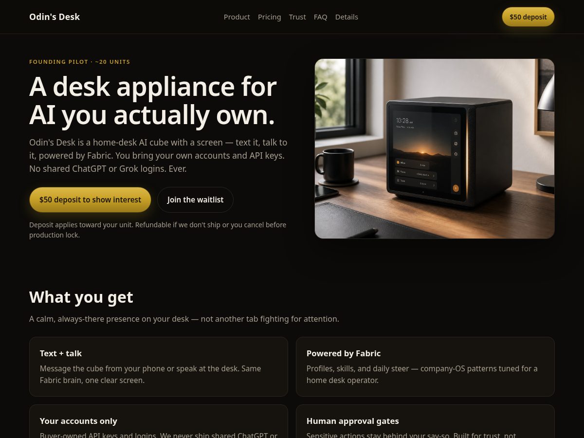 Landing-page snapshot of odinsdesk.com