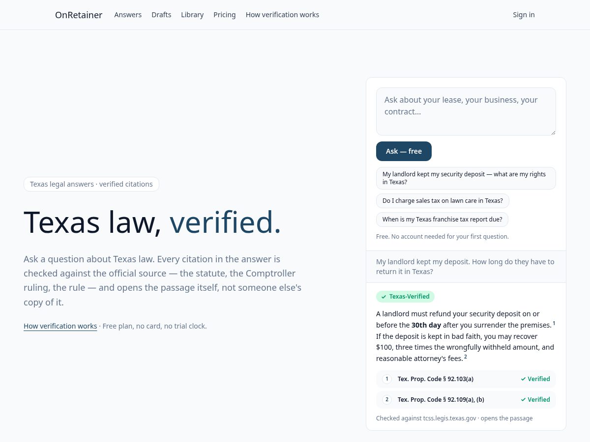 Landing-page snapshot of onretainer.app