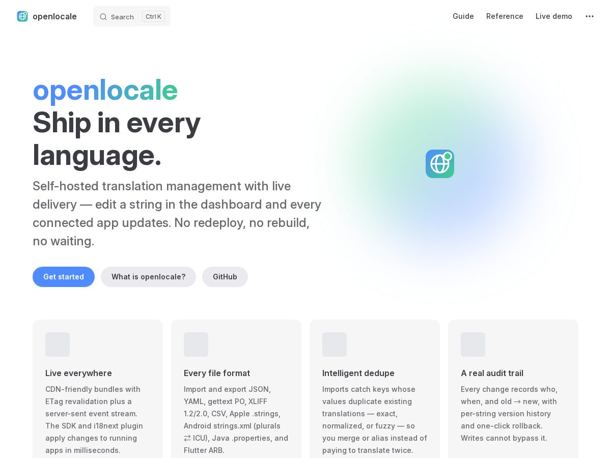 Landing-page snapshot of openlocale.org