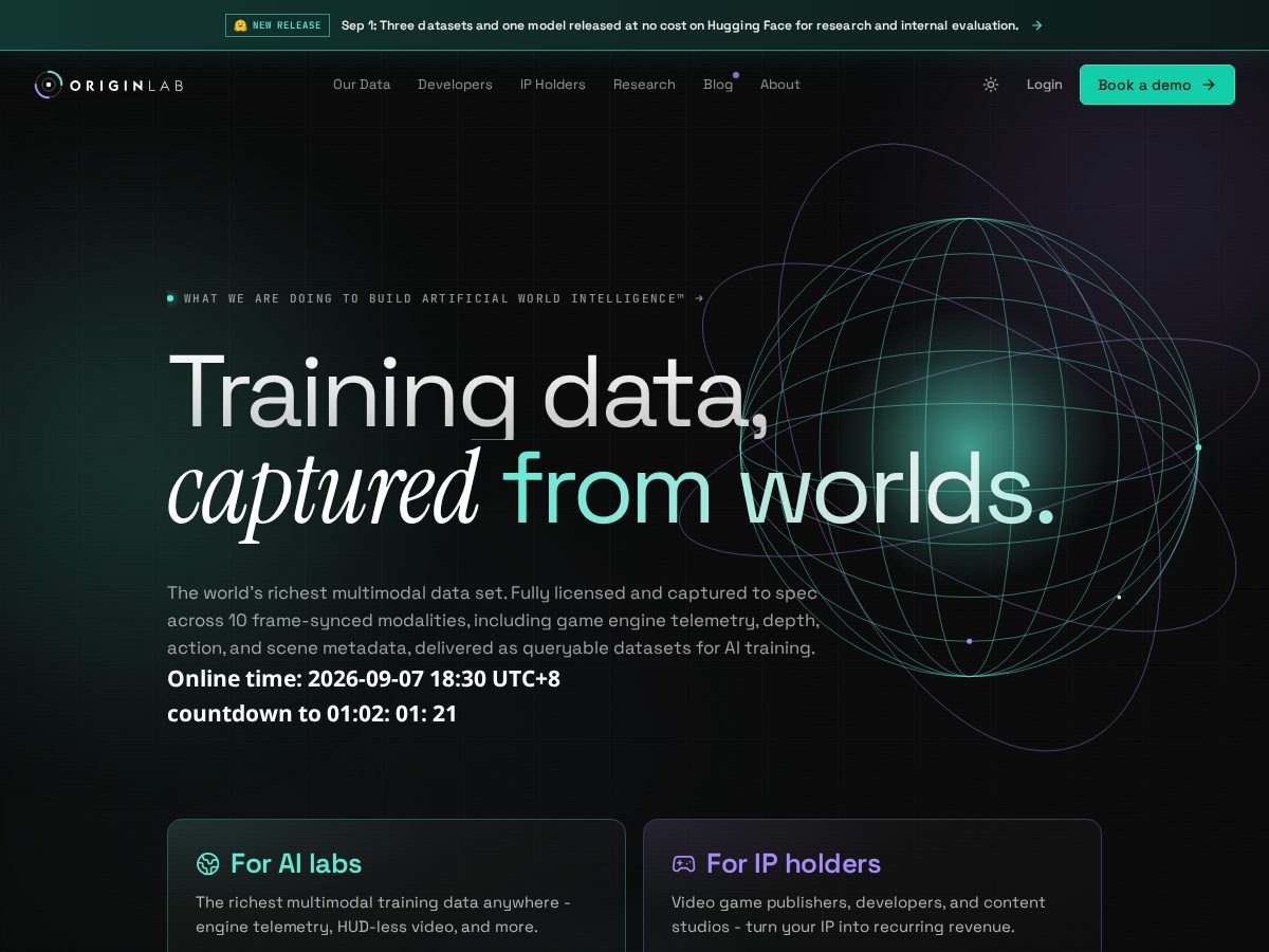Landing-page snapshot of originlab.live