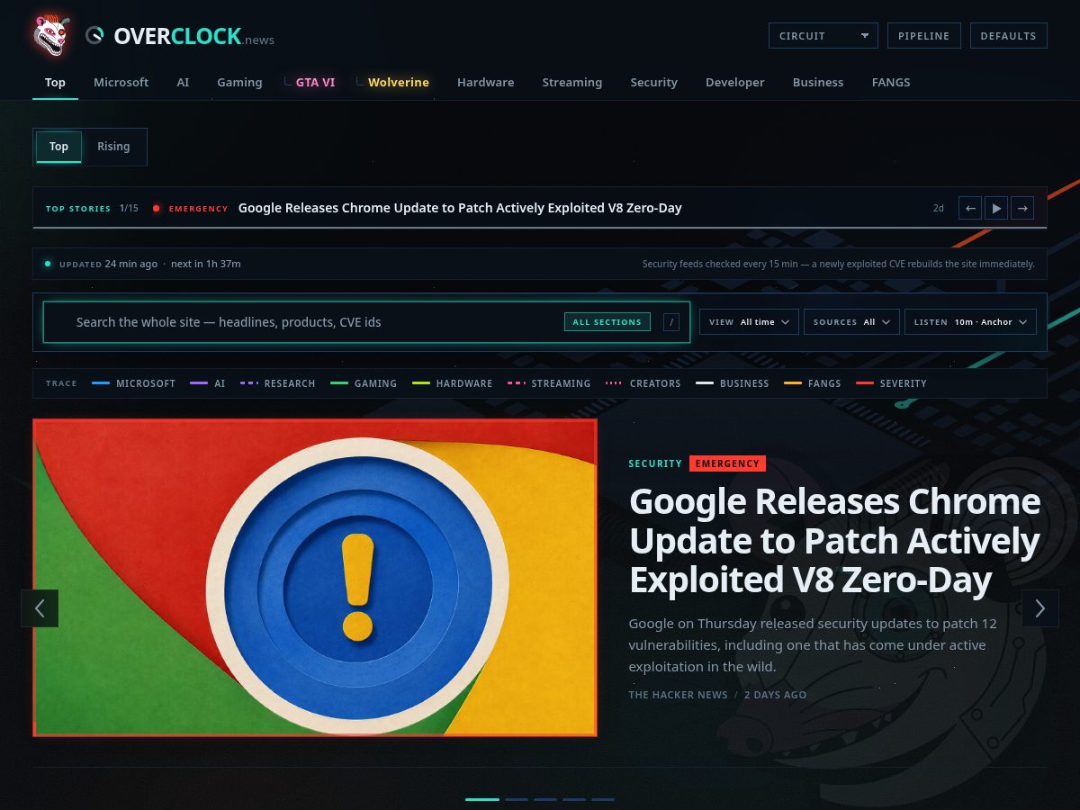 Landing-page snapshot of overclock.news
