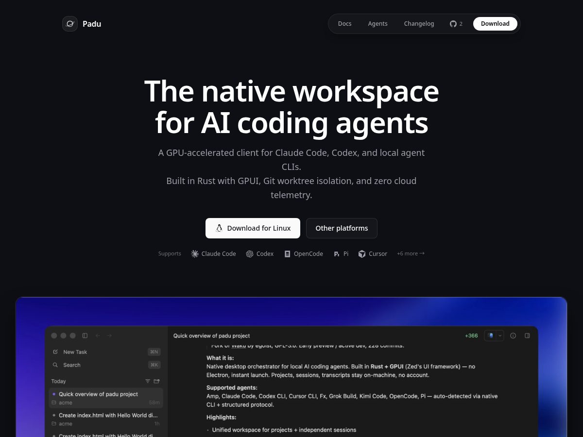 Landing-page snapshot of padu.dev