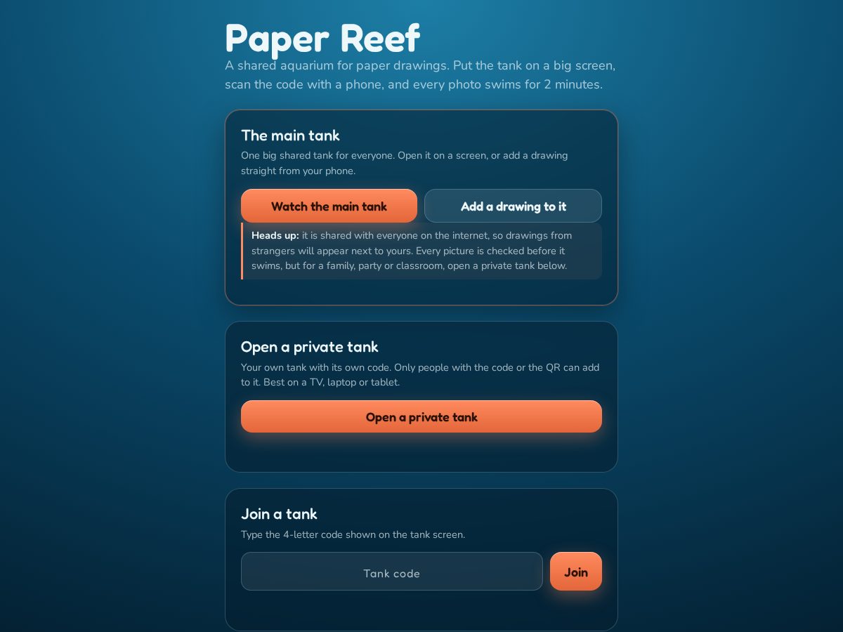 Landing-page snapshot of paperreef.com