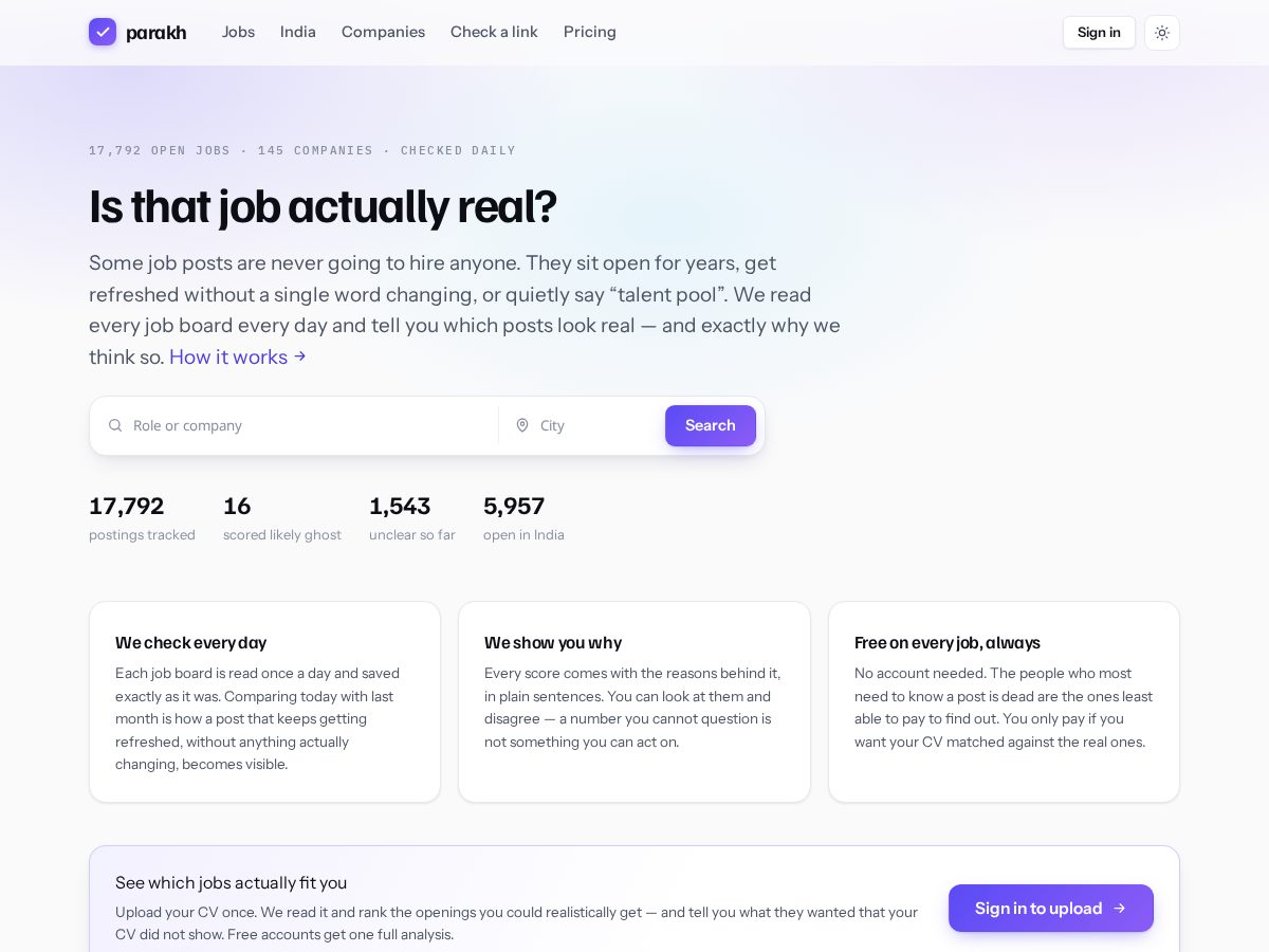 Landing-page snapshot of parakhwork.com