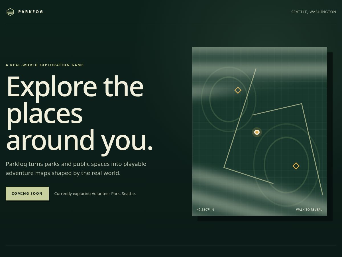 Landing-page snapshot of parkfog.com