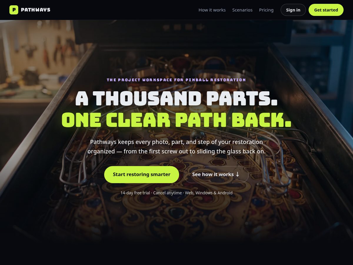 Landing-page snapshot of pinballpathways.com